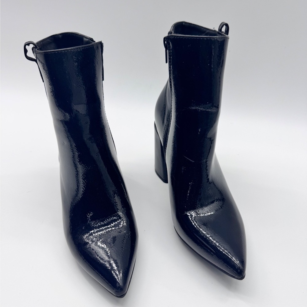 Nasty Gal Ankle Boots Women 5 Black Patent Pointed Toe Block Heel